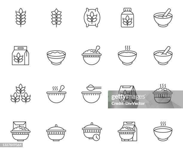 cereal flakes icon set - cereal bowl stock illustrations