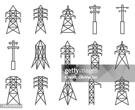 Conjunto de iconos de torre eléctrica Conjunto de iconos de torre eléctrica