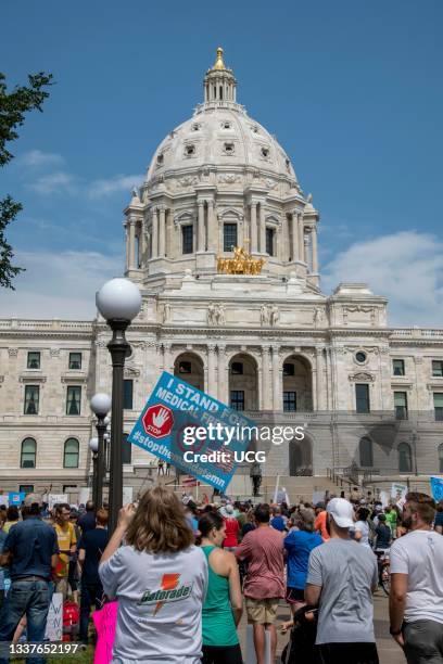 St. Paul, Minnesota. August 28, 2021. Protest for medical freedom and health choice in Minnesota, Stop the mandates, Minnesota citizens demand...