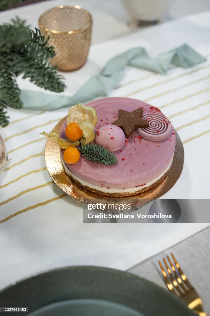 Raw cake with christmas decoration