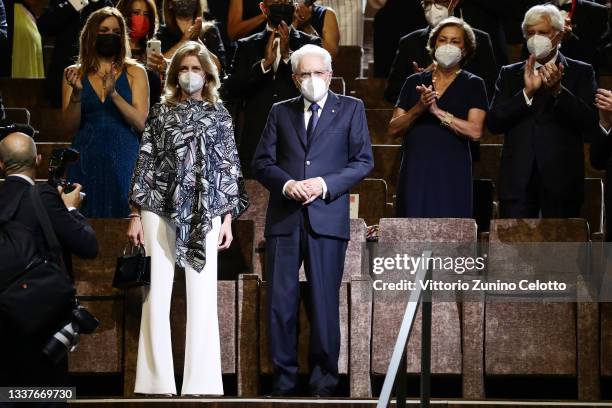 Laura Mattarella and Italian President Sergio Mattarella attend the opening ceremony during the 78th Venice International Film Festival on September...