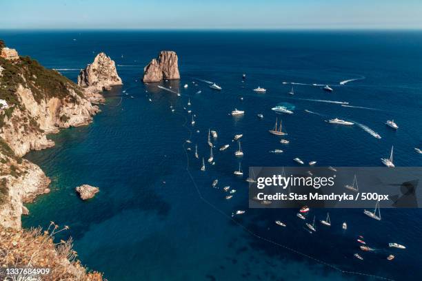 high angle view of sea against sky,capri,naples,italy - sierra capri fotografías e imágenes de stock