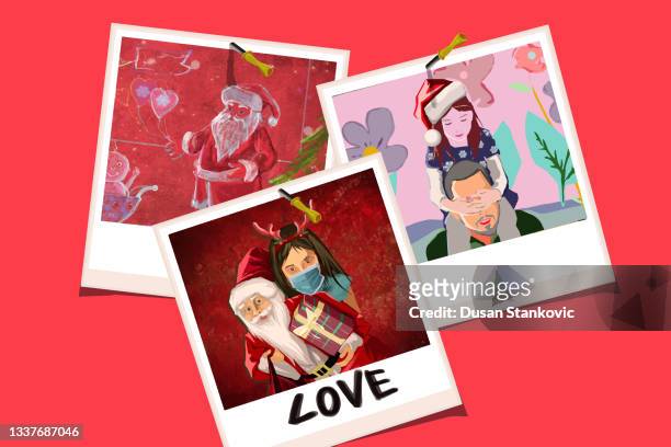weihnachtserinnerungen in polaroidbildern - fotoalbum stock-grafiken, -clipart, -cartoons und -symbole