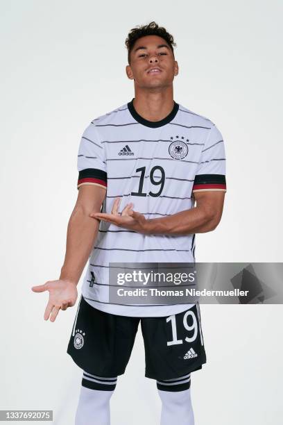 Lion Semic poses during the Germany U19 team presentation on September 01, 2021 in Villingen-Schwenningen, Germany.