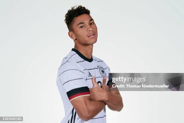 Lion Semic poses during the Germany U19 team presentation on September 01, 2021 in Villingen-Schwenningen, Germany.