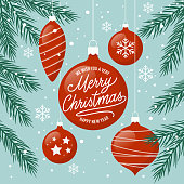 Christmas greetings card with Christmas balls. Vector illustration.