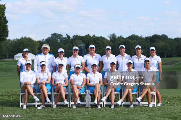 Team Europe pose for a group photo during a practice round ahead of the start of The Solheim Cup at Inverness Club on September 01, 2021 in Toledo,...