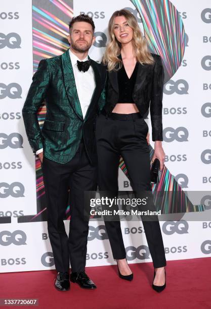 Joel Dommett and Hannah Cooper attend the GQ Men Of The Year Awards 2021 at Tate Modern on September 01, 2021 in London, England.