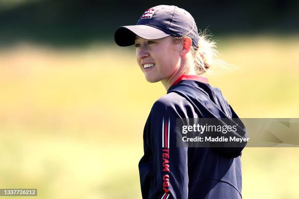 Nelly Korda of Team United States looks on during a practice round ahead of the start of The Solheim Cup at Inverness Club on September 01, 2021 in...