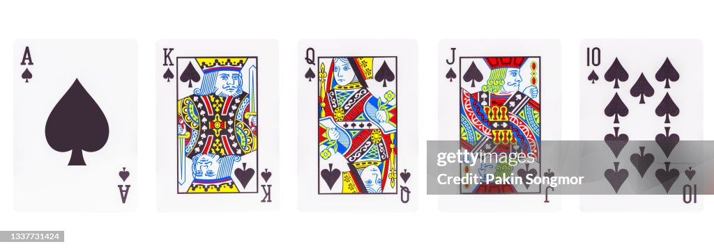 Royal flush spades isolated on white background. clipping path
