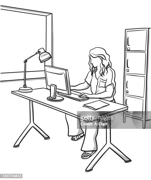 office at home - sitting stock illustrations