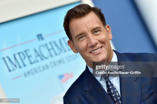 Clive Owen attends the Premiere of FX's "Impeachment: American Crime Story" at Pacific Design Center on September 01, 2021 in West Hollywood,...
