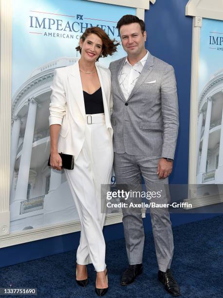 Cobie Smulders and Taran Killam attend the Premiere of FX's "Impeachment: American Crime Story" at Pacific Design Center on September 01, 2021 in...