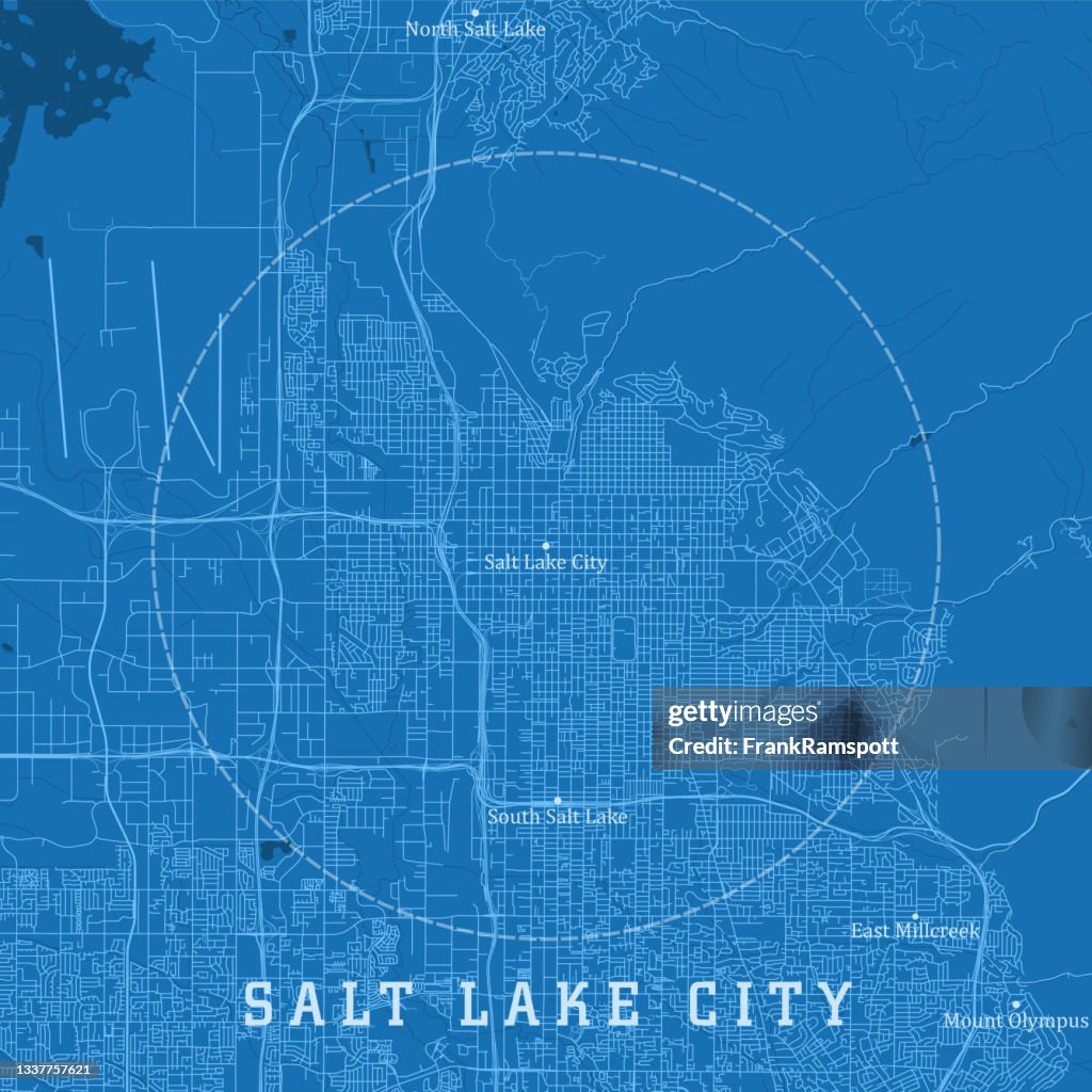 Salt Lake City UT City Vector Road Map Blue Text