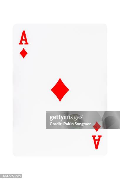 the ace of diamonds playing card isolated on white background. clipping path - ás de ouros imagens e fotografias de stock
