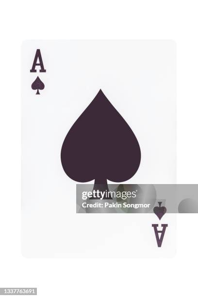 the ace of spades playing card isolated on white background. clipping path - spielkarte karo stock-fotos und bilder