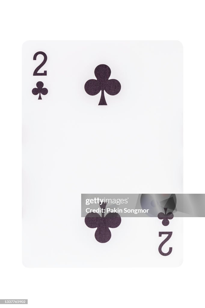 The two of clubs playing card isolated on white background. clipping path