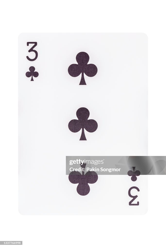 The three of clubs playing card isolated on white background. clipping path