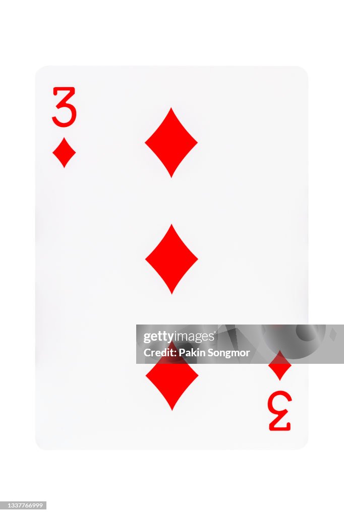 The three of diamonds playing card isolated on white background. clipping path