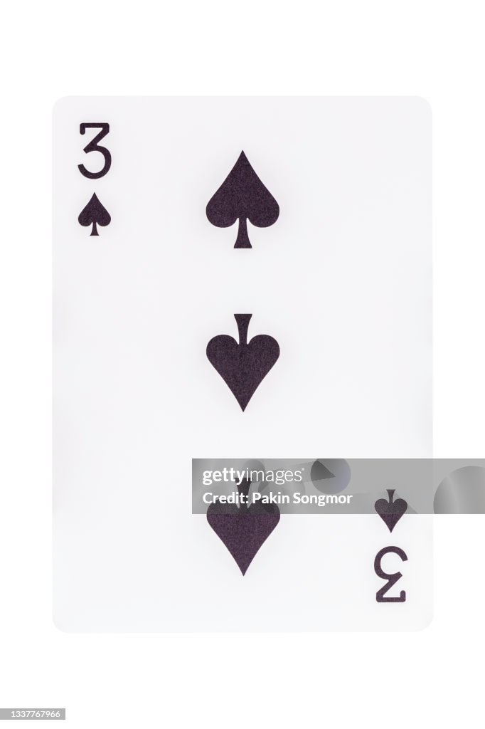 The three of spades playing card isolated on white background. clipping path