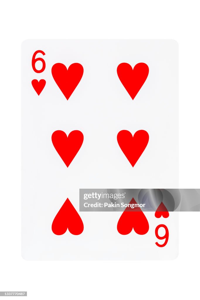 The six of hearts playing card isolated on white background. clipping path