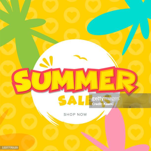 illustrazioni stock, clip art, cartoni animati e icone di tendenza di banner per i saldi estivi. composizione del lettering dell'illustrazione stock summer vacation - estate