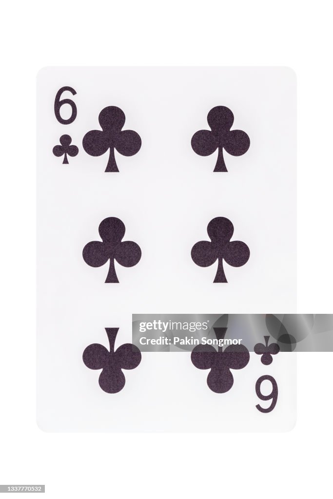 The six of clubs playing card isolated on white background. clipping path