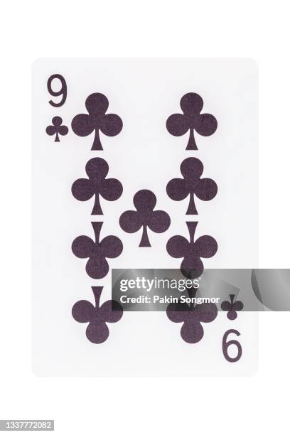 the nine of clubs playing card isolated on white background. clipping path - ten of clubs bildbanksfoton och bilder