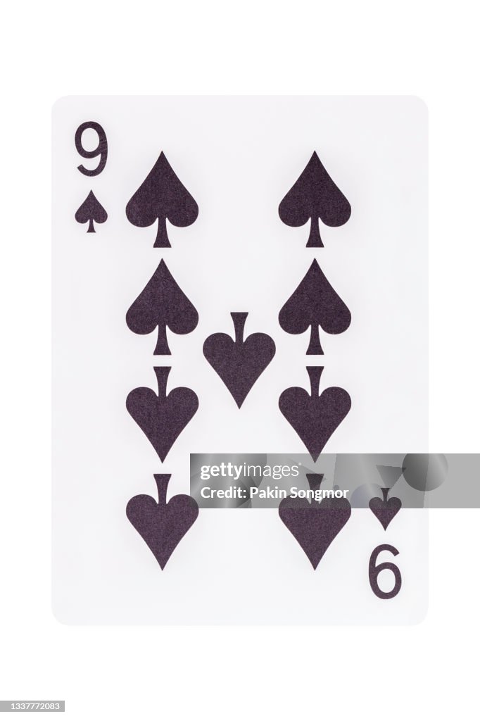 The nine of spades playing card isolated on white background. clipping path