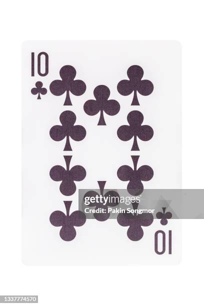 the ten of clubs playing card isolated on white background. clipping path - dieci di fiori foto e immagini stock