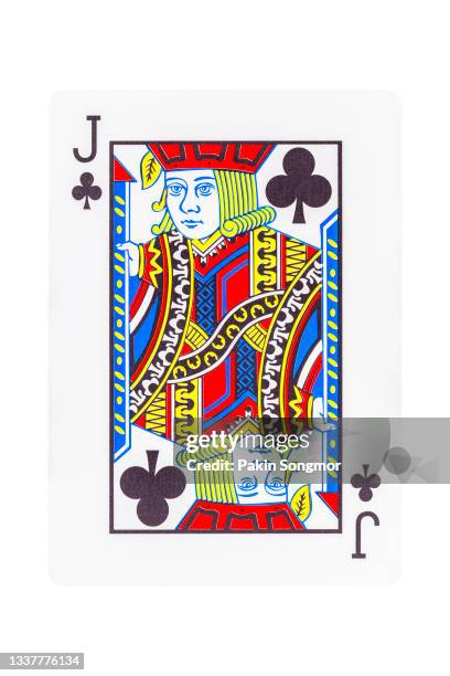 the jack of clubs playing card isolated on white background. clipping path - valete de paus imagens e fotografias de stock