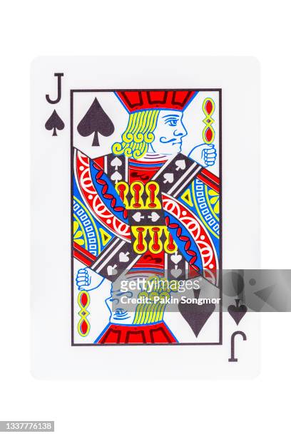 the jack of spades playing card isolated on white background. clipping path - クラブのジャック ストックフォトと画像