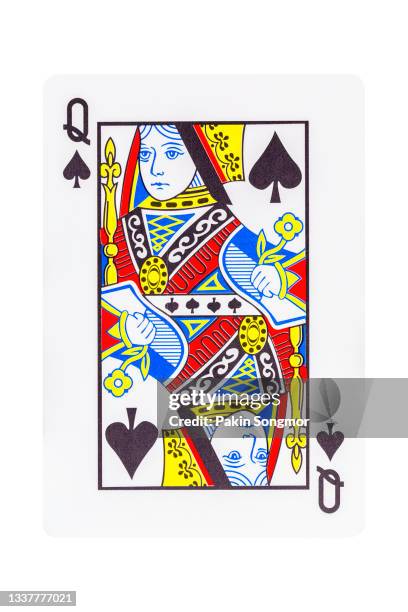 the queen of spades playing card isolated on white background. clipping path - queen of diamonds stock pictures, royalty-free photos & images