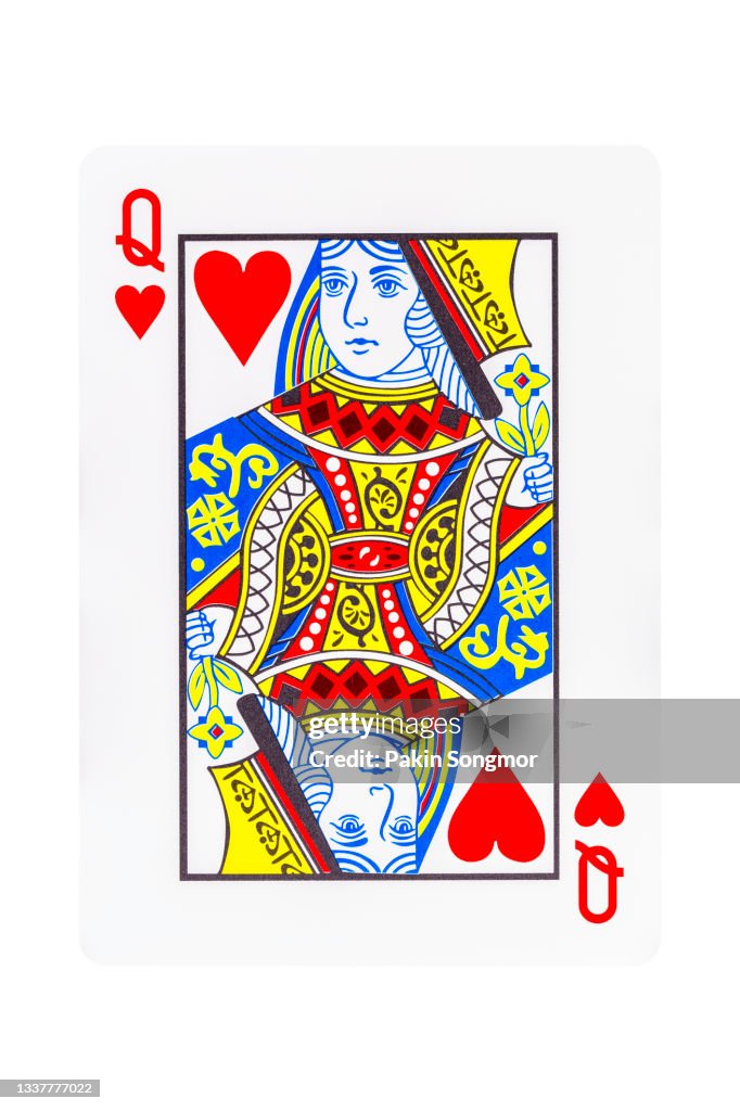 The queen of hearts playing card isolated on white background. clipping path