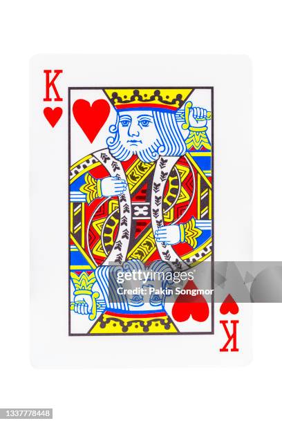 the king of hearts playing card isolated on white background. clipping path - könig stock-fotos und bilder