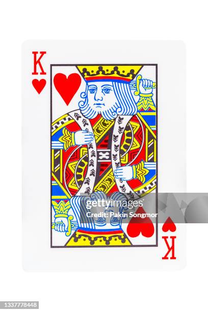the king of hearts playing card isolated on white background. clipping path - hjärter knekt bildbanksfoton och bilder