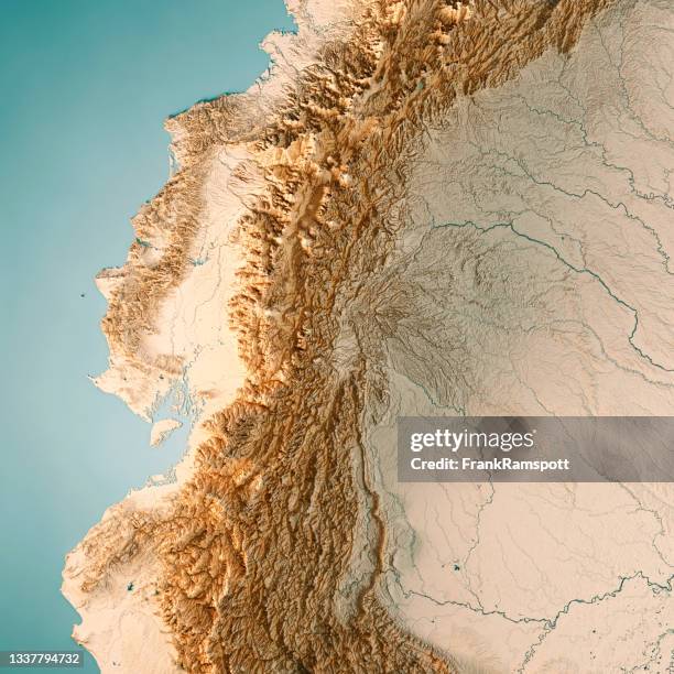 ecuador 3d render topographic map neutral - ecuador map stock pictures, royalty-free photos & images