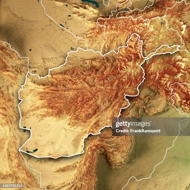 afghanistan 3d render topographic map color border - afghanistan stock pictures, royalty-free photos & images