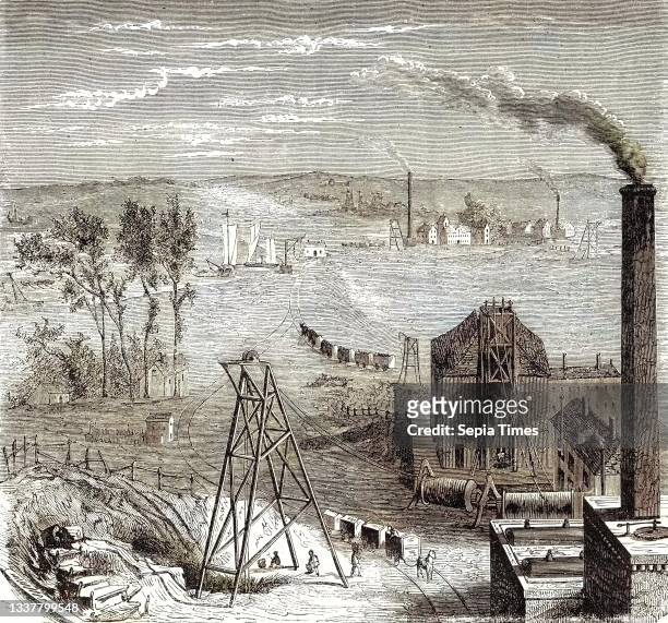 Coal Mine in Newcastle with Wagons Drawn by Horses on Wooden Rails.