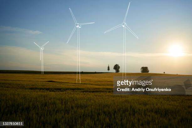 imaginary wind turbines - shifting photos et images de collection