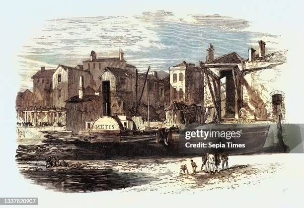 Wreck of the Thames Steamboat 'Metis' at Woolwich UK 1867.