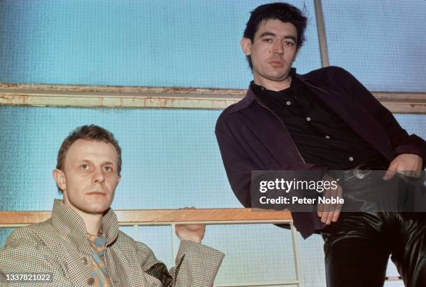 English musician, composer, songwriter and record producer Stephen W Parsons with English musician and singer-songwriter Chris Spedding, Toronto,...