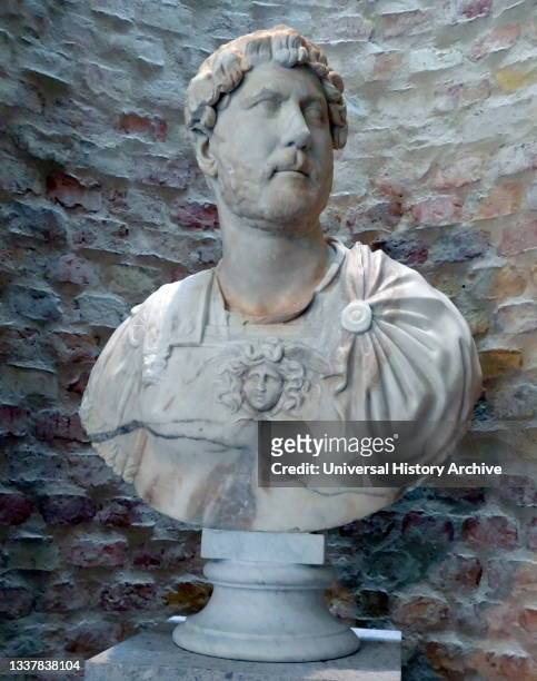 Bust of the Roman Emperor Hadrian 130 AD. Hadrian was Roman emperor from 117 to 138.