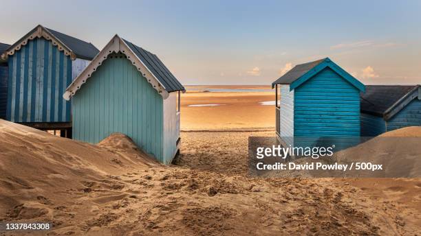 panoramic view of beach against sky during sunset,united kingdom,uk - norfolk east anglia - fotografias e filmes do acervo