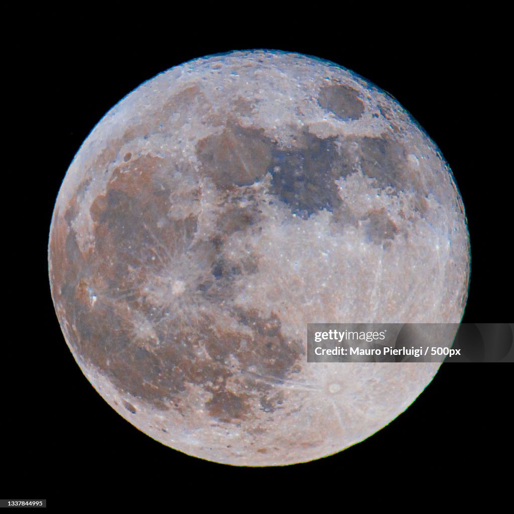 Low Moon Low Angle View Of Moon Against Clear Sky At Night Grottammare Ascoli ...