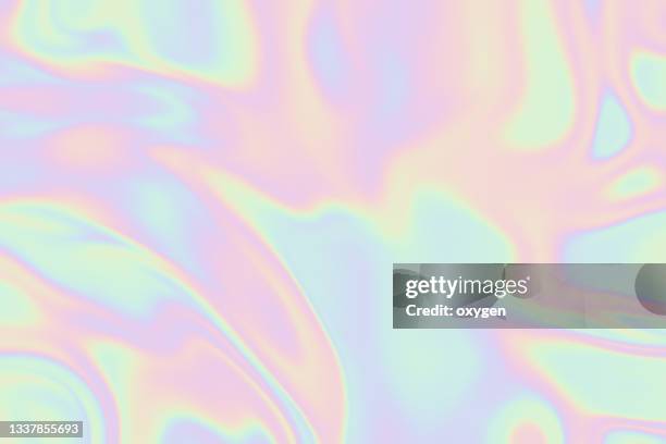 abstract holographic neon dynamic rippled waves flowing background - holograma imagens e fotografias de stock