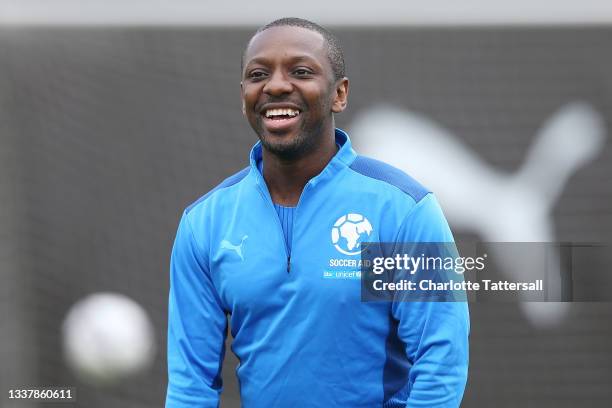 Shaun Wright-Phillips of England reacts prior to Soccer Aid For Unicef 2021 training at Mottram Hall on September 02, 2021 in Wilmslow, England.