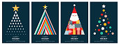 Happy Holidays Greeting card flat design templates with geometric shapes and simple icons
