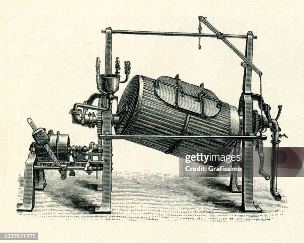 electric drum washing machine drawing from 1898 - antique washing machine stock illustrations