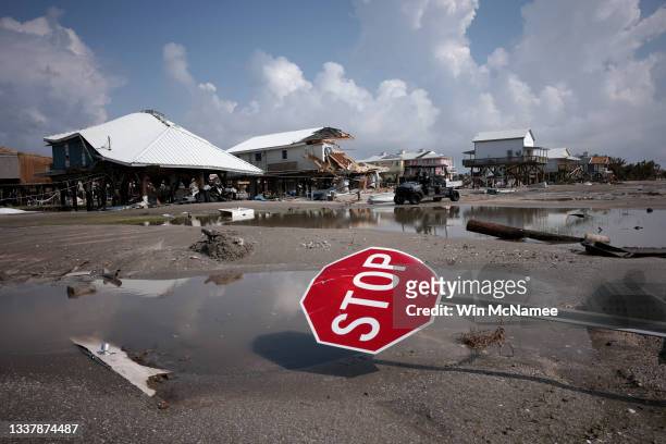 Homes destroyed in the wake of Hurricane Ida are shown September 2, 2021 in Grand Isle, Louisiana. Ida made landfall August 29 as a Category 4 storm...